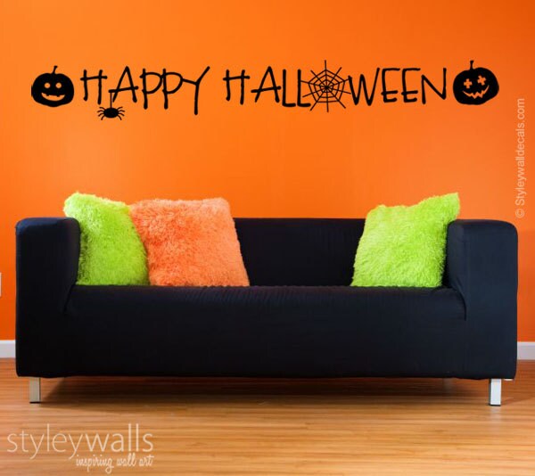 Halloween Wall Decal, Happy Halloween Wall Decal, Halloween Wall Sticker, Pumpkins Wall Decal, Halloween Wall Decal for Office Home Decor