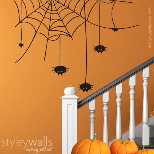 Halloween Wall Decal, Spiders Wall Decal, Spider Web Halloween Wall Sticker, Spiders Wall Sticker Halloween Decor for Home Living Room