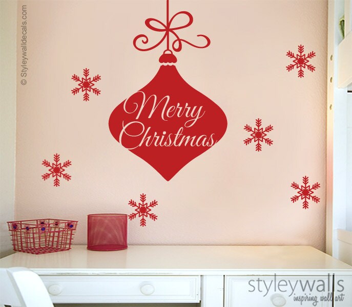 Holiday Wall Decal, Merry Christmas Wall Decal, Ornament Wall Decal, Snow Flakes Wall Decal, Holiday Wall Sticker, New Year Christmas Gift