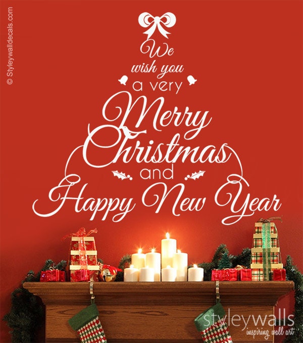 We Wish You a Merry Christmas Wall Decal, Happy New Year Wall Decal, Christmas Tree Wall Decal, Christmas Decor Sticker Wall Decal
