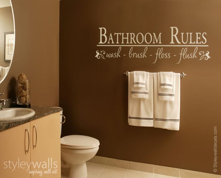Bathroom Rules Wall Decal, Bathroom Vinyl Lettering Wash Brush Flush, Bathroom Wall Quote Wall Decal, Vinyl Lettering for Bathroom Decor