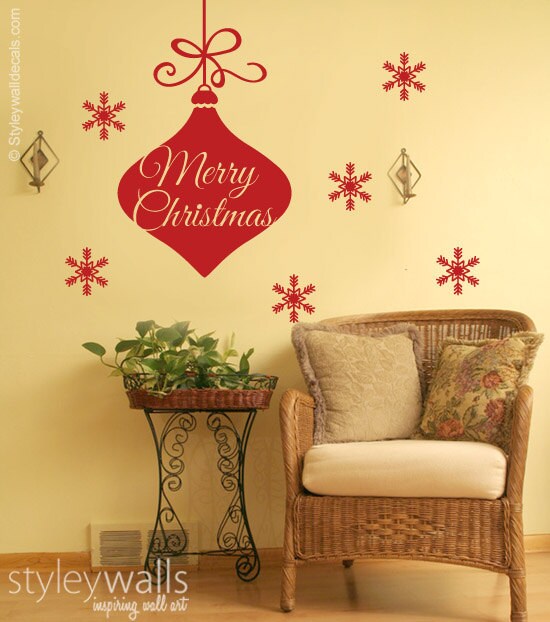 Holiday Wall Decal, Merry Christmas Wall Decal, Ornament Wall Decal, Snow Flakes Wall Decal, Holiday Wall Sticker, New Year Christmas Gift