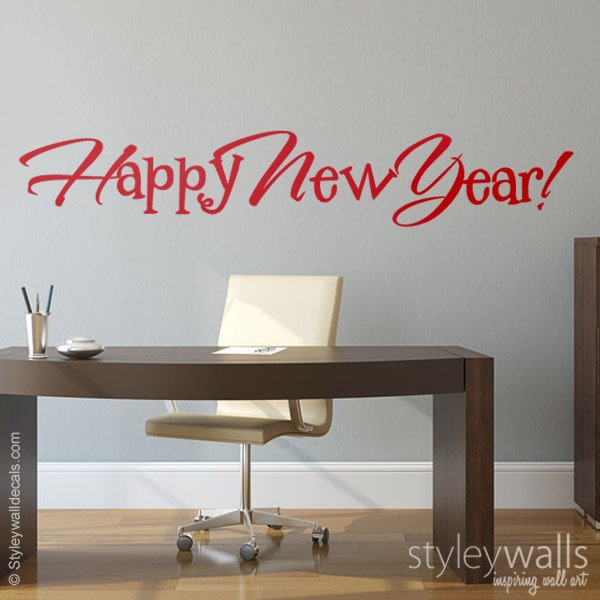 Happy New Year Wall Decal, Happy Holiday Wall Sticker, Christmas Wall Decal, Christmas Decor Sticker, Office Christmas Wall Decal,New Year