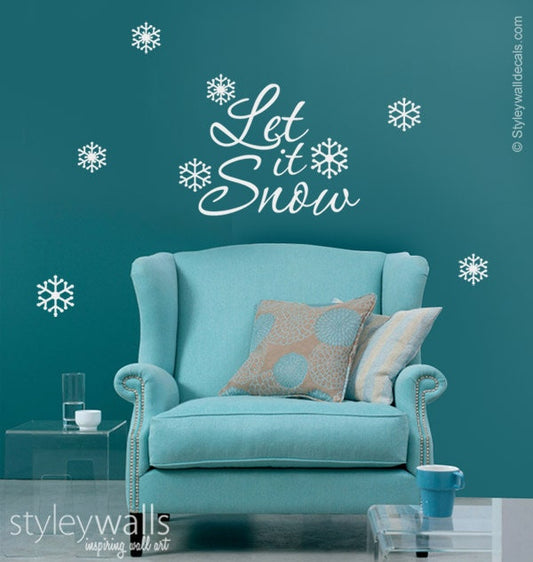 Let It Snow Holiday Wall Decal, Christmas Wall Decal, Snow Flakes Wall Decal, Holidays Wall Sticker, Christmas Wall Decor Sticker