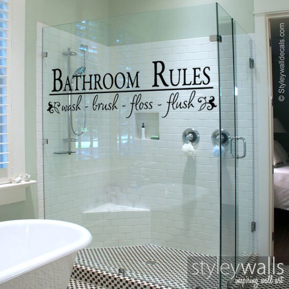 Bathroom Rules Wall Decal, Bathroom Vinyl Lettering Wash Brush Flush, Bathroom Wall Quote Wall Decal, Vinyl Lettering for Bathroom Decor