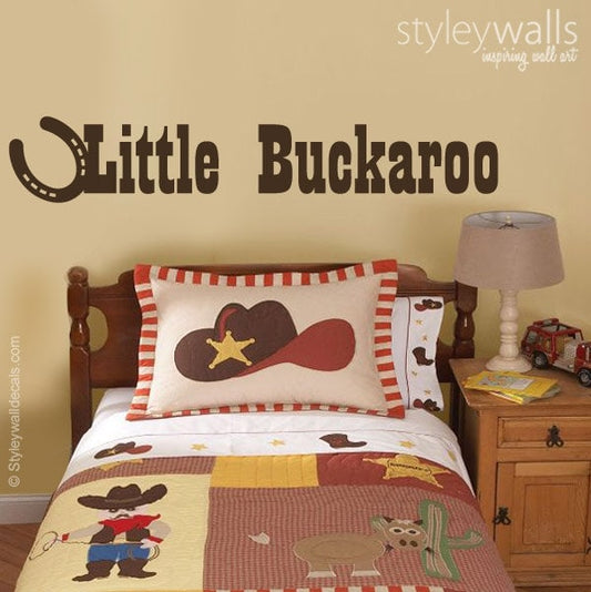 Little Buckaroo Wall Decal, Cowboy Wall Decal, Cowboy Vinyl Lettering, Western Wall Decal, Horse Shoe Wall Decal, Boys Room Decal