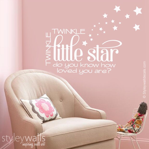 Stars Wall Decal, Twinkle Twinkle Little Star Wall Decal, Little Star Wall Quote, Night Wall Decal, Stars Wall Sticker for Nursery Decor