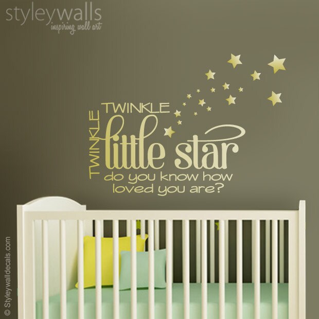 Stars Wall Decal, Twinkle Twinkle Little Star Wall Decal, Little Star Wall Quote, Night Wall Decal, Stars Wall Sticker for Nursery Decor