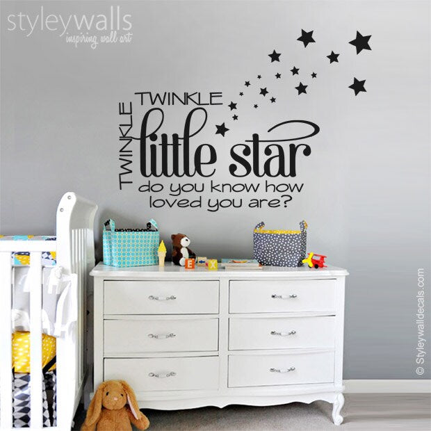 Stars Wall Decal, Twinkle Twinkle Little Star Wall Decal, Little Star Wall Quote, Night Wall Decal, Stars Wall Sticker for Nursery Decor