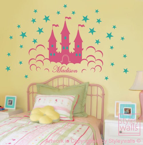 Castle Wall Decal, Fairy Princess Castle Personalized Wall Decal for Girls, Castle Sticker Decal for Nursery Baby Room Decor Wall Art