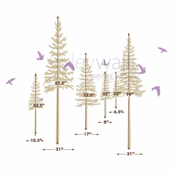 Pine Trees Winter Trees Wall Decal, Pine Trees and Birds Wall Decal for Living Room Home Decor, Fir Trees Wall Decal