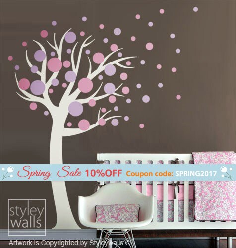 Polka Dots Tree Wall Decal, Polka Dots Wall Decal, Circles Wall Decal for Nursery Decor, Baby Room Wall Decals, Polka Dots Sticker Decor
