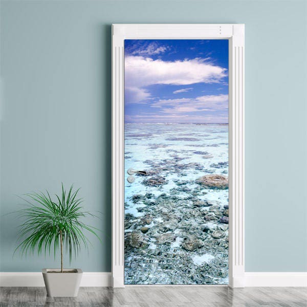 Sea View Door Sticker, Sea Door Wallpaper, Door Mural, Nature Door Wall Sticker, Living Room Bedroom Home Decor, Nature Wall Decor Mural