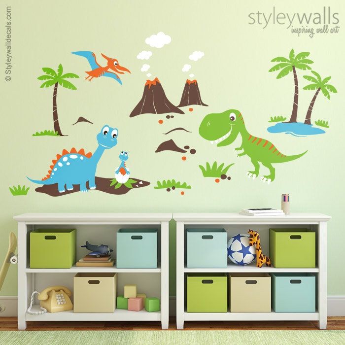 Autocollant mural dinosaures, autocollant mural dinosaures pour chambre d'enfants, autocollant mural de décoration de chambre d'enfant dinosaures, autocollant mural de salle de jeux dinosaures