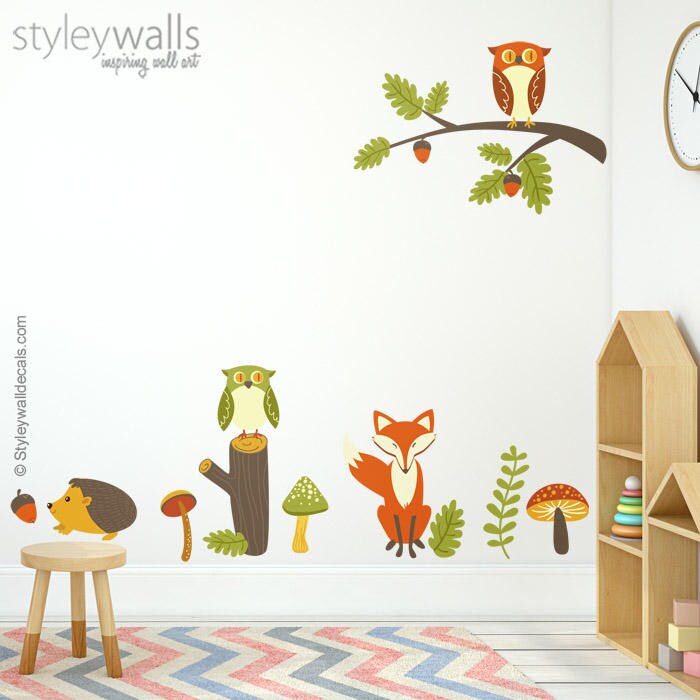 Forest Animals Wall Decal, Woodland Wall Decal, Forest Wall Sticker, Owl Wall Decal, Fox Wall Decal, Woodland Nursery Sticker, Baby Room Art