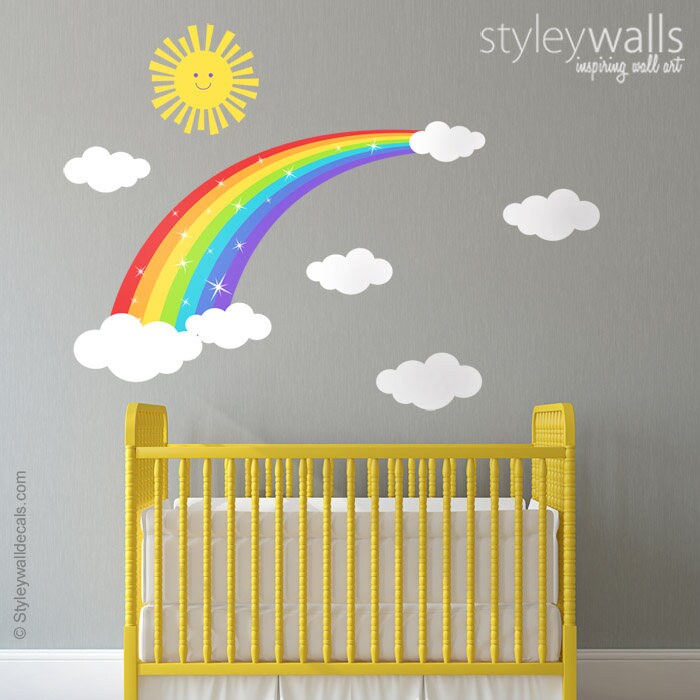 Rainbow Wall Decal, Rainbow Wall Sticker, Sun Wall Decal, Clouds Wall Decal, Rainbow Wall Decor, Sun Wall Decor,Kids Baby Nursery Wall Decor