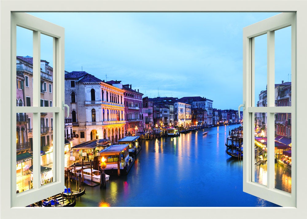 3d Window Wall Decal, Venice Wall Decal, Venice Window View Wall Mural, Venice Window Frame, Living Room Bedroom Room Home Wall Decor