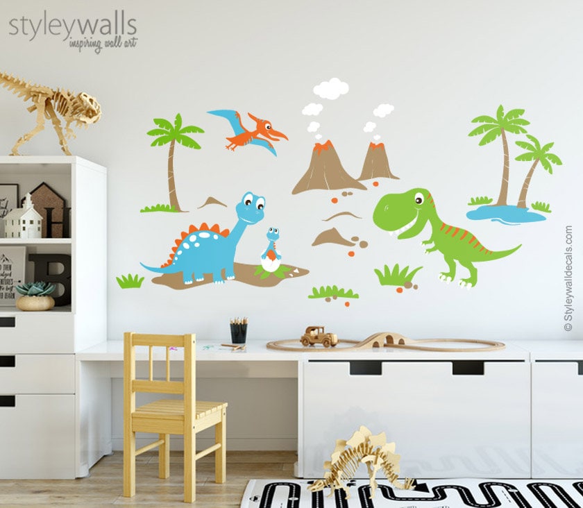 Autocollant mural dinosaures, autocollant mural dinosaures pour chambre d'enfants, autocollant mural de décoration de chambre d'enfant dinosaures, autocollant mural de salle de jeux dinosaures
