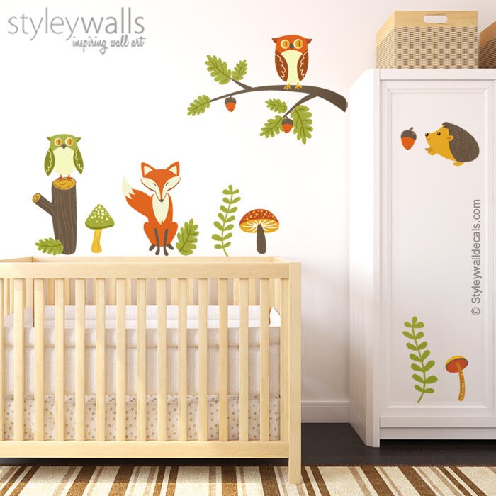 Forest Animals Wall Decal, Woodland Wall Decal, Forest Wall Sticker, Owl Wall Decal, Fox Wall Decal, Woodland Nursery Sticker, Baby Room Art