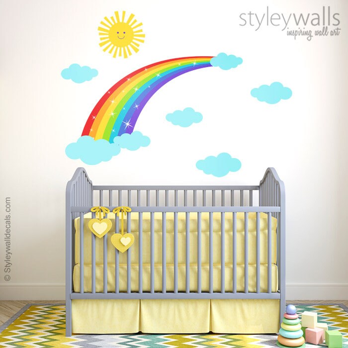 Rainbow Wall Decal, Rainbow Wall Sticker, Sun Wall Decal, Clouds Wall Decal, Rainbow Wall Decor, Sun Wall Decor,Kids Baby Nursery Wall Decor