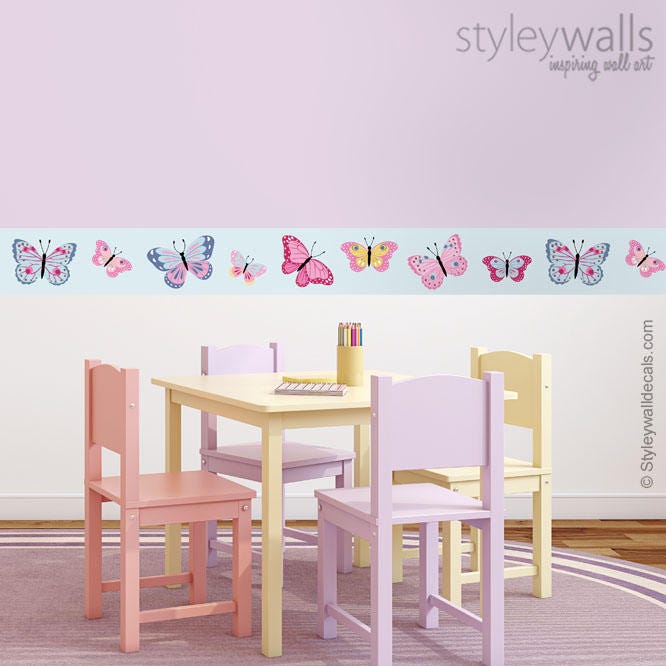Butterflies Wall Border, Butterfly Border Wall Decal, Repositionable Butterflies Wall Border, Nursery Decor, Baby Girls Room Wall Decals