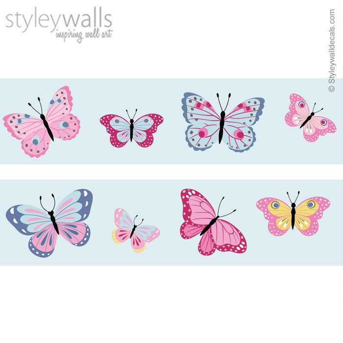 Butterflies Wall Border, Butterfly Border Wall Decal, Repositionable Butterflies Wall Border, Nursery Decor, Baby Girls Room Wall Decals