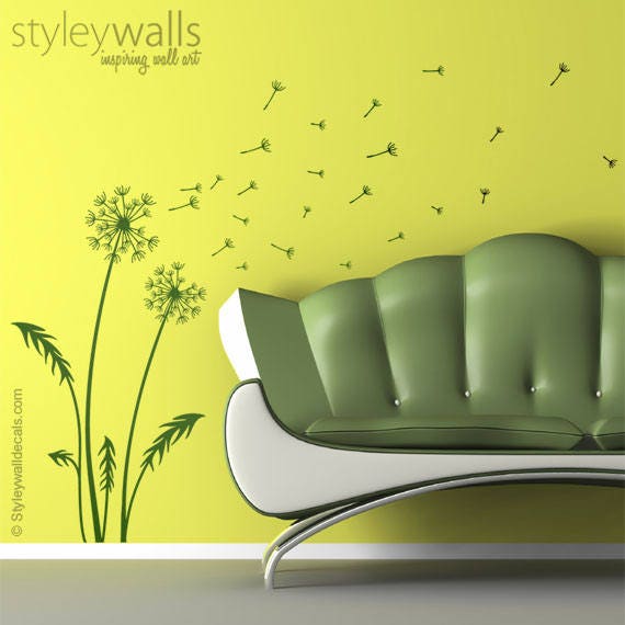 Autocollant mural pissenlit, autocollant mural souhaits pissenlit, autocollant pour la maison pissenlit, autocollant mural pissenlit décoration intérieure, pissenlit emporté par le vent