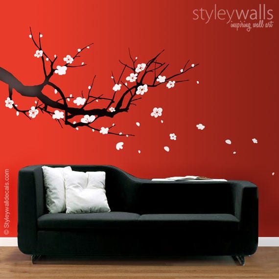 Sticker mural branche de cerisier en fleurs, sticker mural arbre Sakura, sticker mural arbre de cerisier en fleurs, sticker mural branche de cerisier pour la décoration intérieure