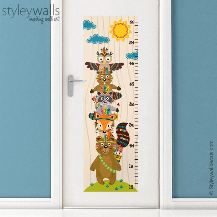 Kids Growth Chart Wall Decal, Animals Height Chart Wall Decal, Forest Animals Growth Chart Wall Sticker, Bear Fox Owl Nursery Wall Decor