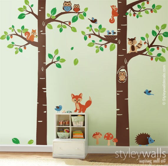 Waldtiere Wandtattoa Baum Wandtattoa Baumwipfel Waldtiere Kinderzimmer Baby Spielzimmer Kinder Wandtattoa Wandsticker