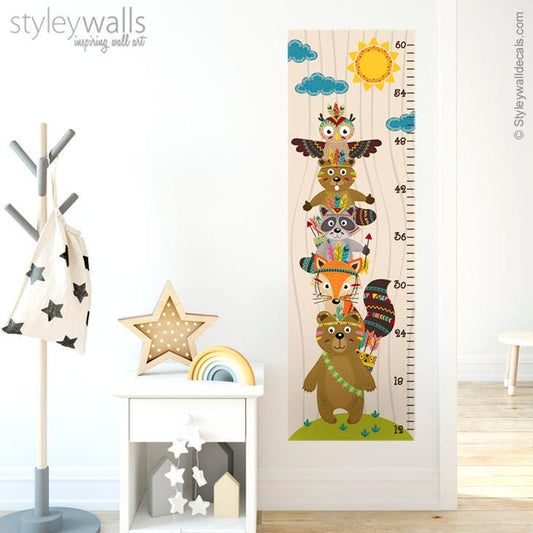 Kids Growth Chart Wall Decal, Animals Height Chart Wall Decal, Forest Animals Growth Chart Wall Sticker, Bear Fox Owl Nursery Wall Decor
