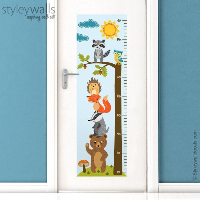 Forest Animals Growth Chart Wall Decal, Kids Room Growth Chart Wall Sticker, Height Chart Wall Decal, Bear Fox Owl Nursery Kids Wall Decor