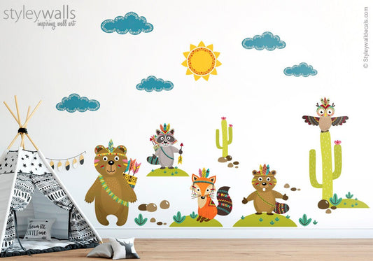 Woodland Animals Wall Decal, Tribal Animals Wall Decal, Forest Animals Wall Decal Sticker, Woodland Critters Wall Decor, Tribal Room Decor