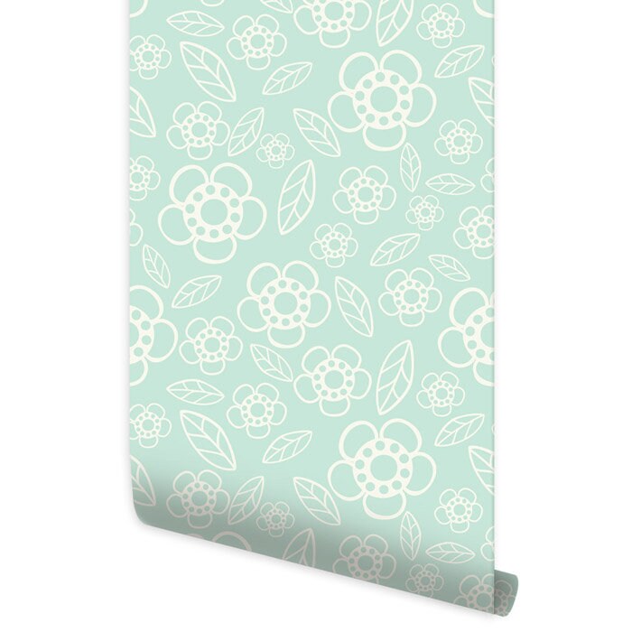 Flowers Wallpaper, Flowers Pattern Wallpaper, Repositionable Removable Fabric Wallpaper, Girls Nursery Decor, Peel and Stick, Self Adhesive