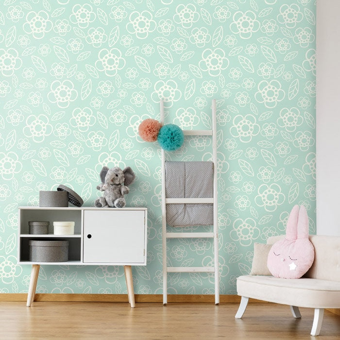Flowers Wallpaper, Flowers Pattern Wallpaper, Repositionable Removable Fabric Wallpaper, Girls Nursery Decor, Peel and Stick, Self Adhesive