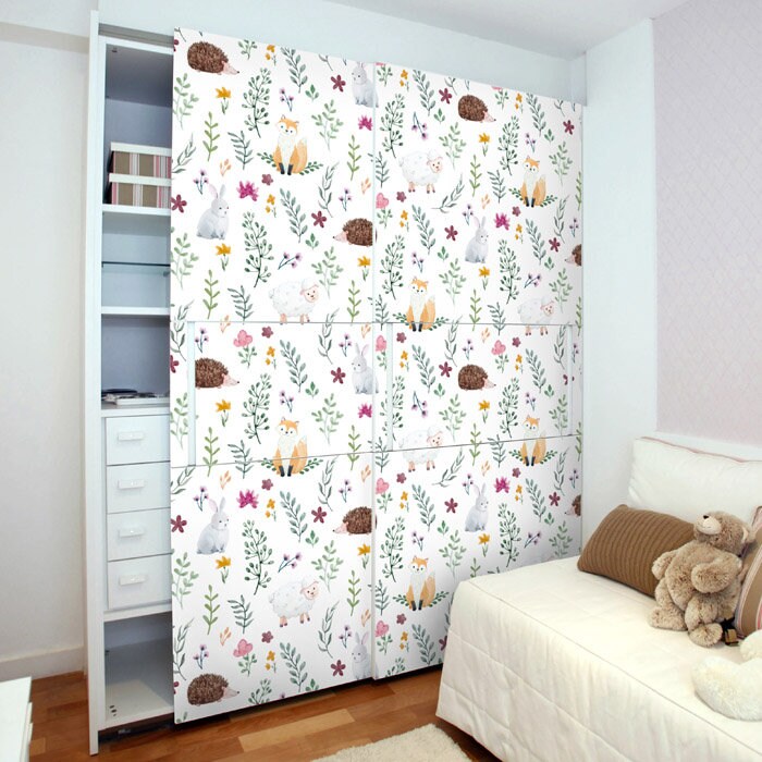 Forest Animals Wallpaper, Woodland Animals Repositionable Removable Fabric Wallpaper, Nursery Kids Room Decor, Peel and Stick, Self Adhesive