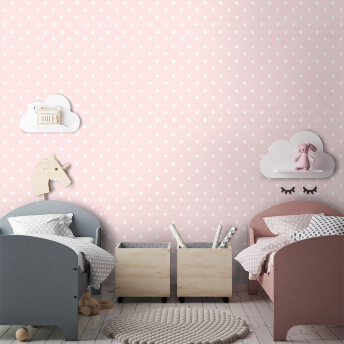 Polka Dots Wallpaper, Pink Polka Dots Repositionable Removable Fabric Wallpaper, Girls Room Decor, Peel and Stick Wallpaper