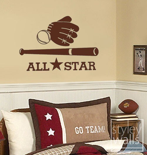Baseball Wall Decal, Baseball Wall Sticker, Sports Wall Decal, All Star Baseball Sports Vinyl Wall Decal, Boys Room Sports Wall Decal