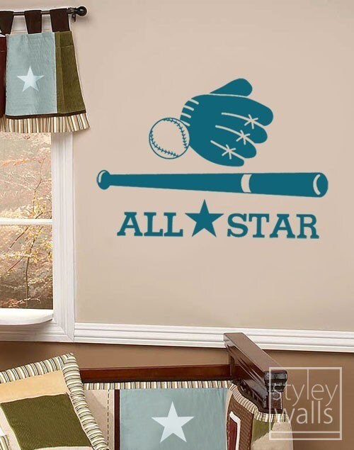 Baseball Wall Decal, Baseball Wall Sticker, Sports Wall Decal, All Star Baseball Sports Vinyl Wall Decal, Boys Room Sports Wall Decal