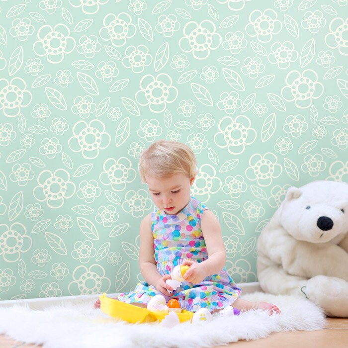 Flowers Wallpaper, Flowers Pattern Wallpaper, Repositionable Removable Fabric Wallpaper, Girls Nursery Decor, Peel and Stick, Self Adhesive