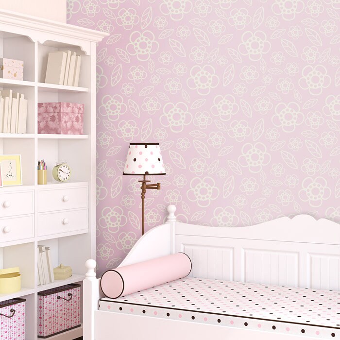 Flowers Wallpaper, Floral Repositionable Removable Fabric Wallpaper, Nursery Kids Room Decor, Girls Room Decor,Peel and Stick, Self Adhesive