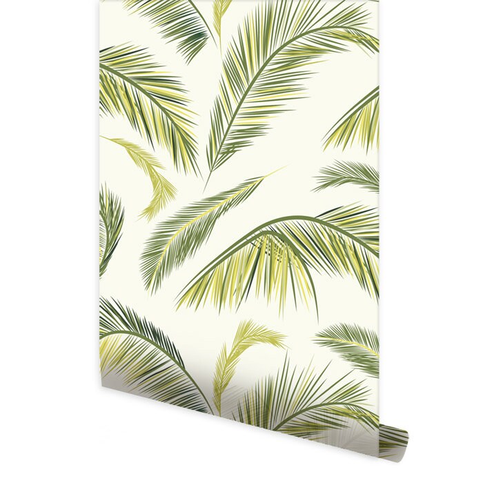 Palm Leaves Wallpaper, Tropical Botanical Leaf Pattern Wallpaper, Repositionable Removable Fabric Wallpaper, Peel and Stick, Self Adhesive