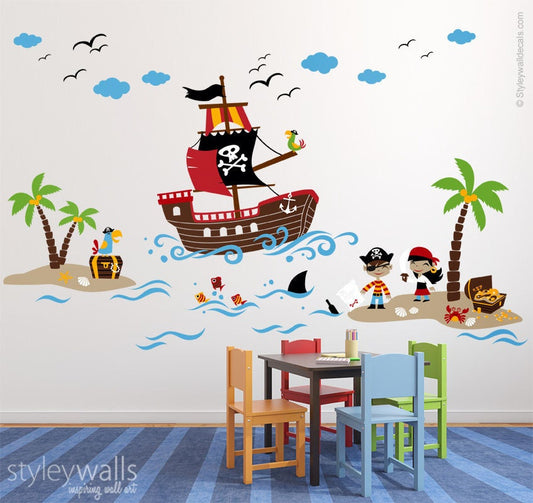 Piraten Wandtattoo, Schatzinsel Wandtattoo, Spielzimmer Wandtattoo, Piraten Wandtattoo, Kinderzimmer Babyzimmer Deko, Piratenschiff Wandtattoo