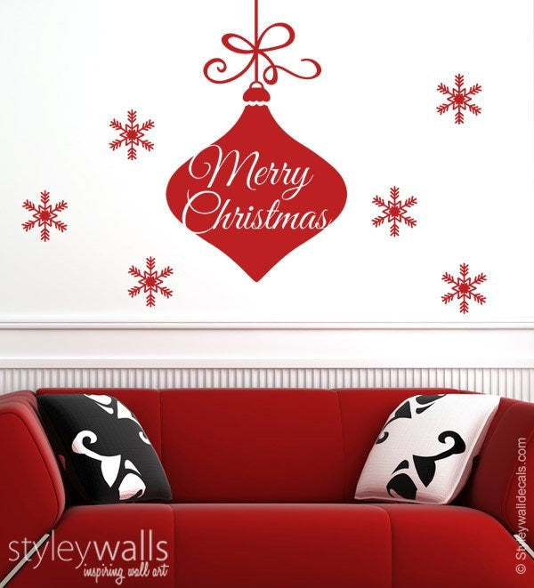 Holiday Wall Decal, Merry Christmas Wall Decal, Ornament Wall Decal, Snow Flakes Wall Decal, Holiday Wall Sticker, New Year Christmas Gift