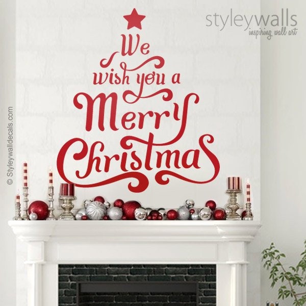 We Wish You a Merry Christmas Wall Decal, Holidays Wall Decal, Christmas Tree Wall Decal, Christmas Decor Sticker, Merry Christmas Decal