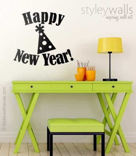 Happy New Year Wall Decal, Christmas Wall Decor Decal, Happy New Year Wall Sticker, Office Home Decor for Christmas,Holidays Wall Decal