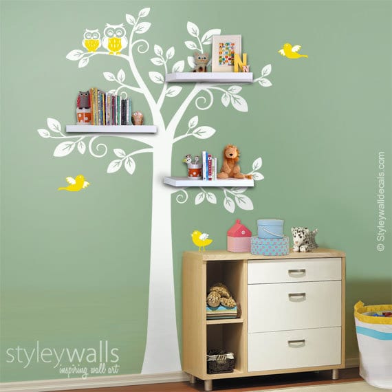 Shelf Tree Wall Decal Nursery Decal Wall Sticker, Shelves Tree Decal, Nursery Tree Decal, Kids Room Decor Sticker, Shelving Tree Wall Decal