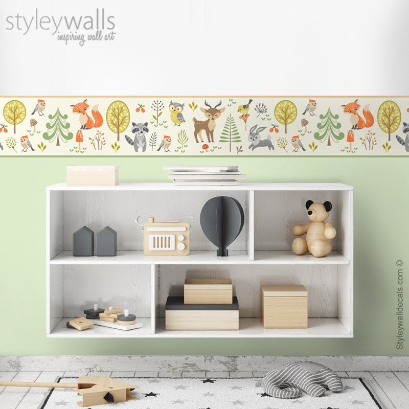 Woodland Animals Wall Border Decal, Forest Animals Border Wall Decal, Woodland Animals Repositionable Wall Border, Nursery Boys Room Decor