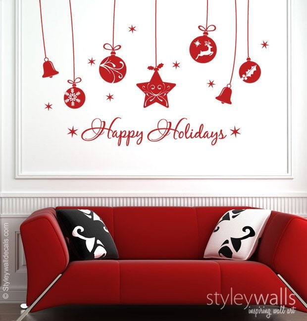 Merry Christmas Wall Decal, Holiday Ornament Wall Decal Sticker, Christmas Wall Decor, Christmas Balls Wall Decal, Happy New Year Sticker