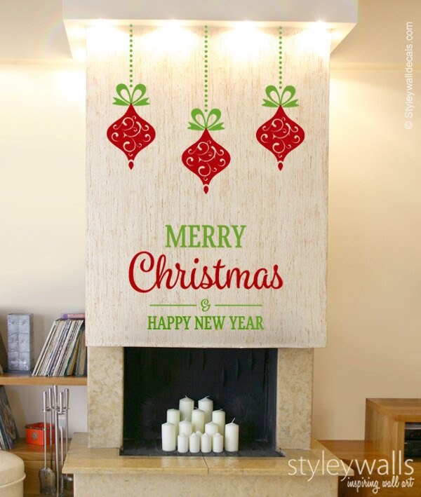 Merry Christmas Wall Decal, Holiday Ornament Wall Decal Sticker, Christmas Wall Decor, Christmas Balls Wall Decal, Happy New Year Sticker